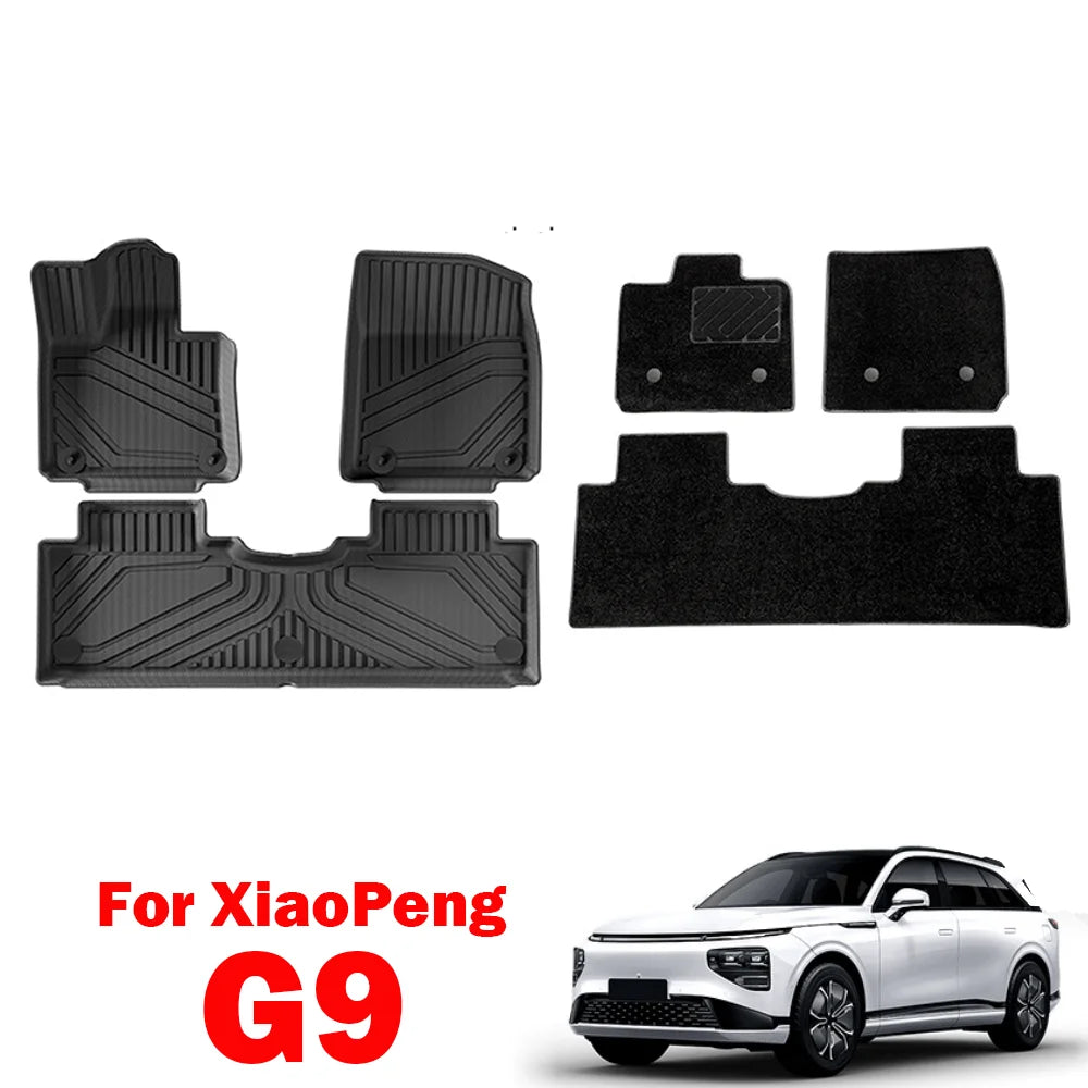 Tapis de sol de voiture pour XiaoPeng G9 2022 – 2025 TPE, imperméable, tous temps, ensemble complet de tapis de coffre, Double couche, ligne de chargement LHD