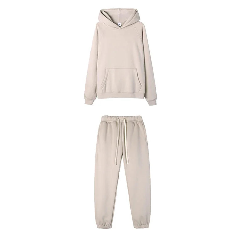 LOGO personnalisé bricolage marque ensembles à capuche Type de mode 2 pièces costume épais polaire Jogging surdimensionné survêtement à capuche + pantalon Streetwear