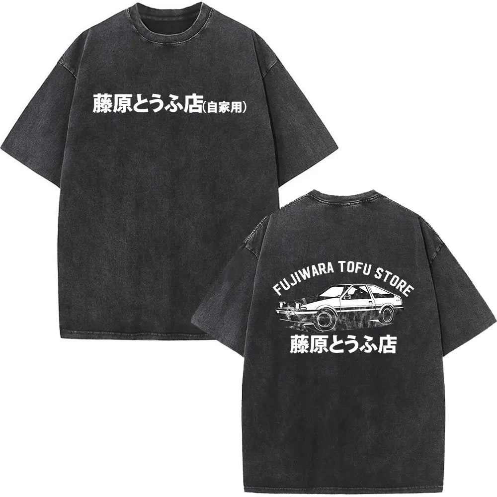 Anime Initial D Drift AE86 lavé Vintage imprimé T-shirt RX-7 R34 horizon GTR JDM T-shirts hommes Harajuku confortable surdimensionné T-shirts
