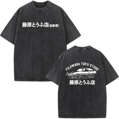 Anime Initial D Drift AE86 lavé Vintage imprimé T-shirt RX-7 R34 horizon GTR JDM T-shirts hommes Harajuku confortable surdimensionné T-shirts