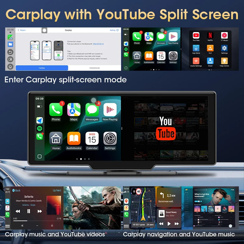 JMCQ autoradio multimédia lecteur vidéo universel sans fil Carplay Android Auto écran avec YouTube Netflix Bluetooth WIFI