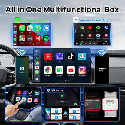 CarlinKit Android 13 LED AI Box CarPlay sans fil Android Auto Smart Car Multimedia Box Qualcomm 8-Core Chip SD Card Extensible jusqu'à 512 Go Support vidéo en ligne