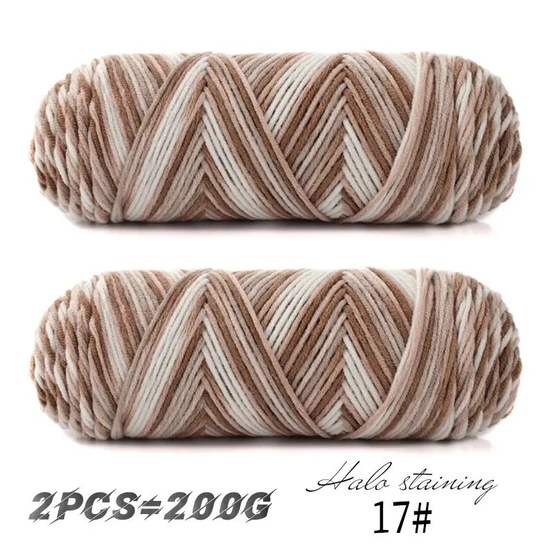 2 pièces de fil à tricoter en coton de lait teinté à 5 brins, coloré, pour bébé, écharpe tissée à la main, épaisseur moyenne, matériel de crochet fait main, sac