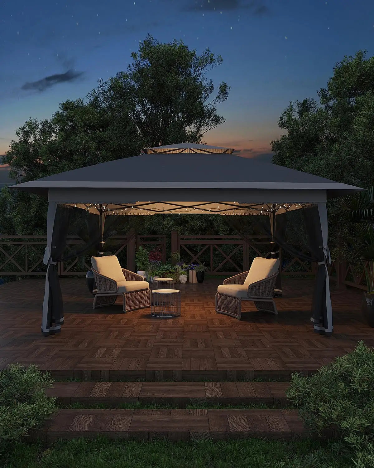 Tente à baldaquin 12x12 pieds, gazebo pop-up à installation rapide avec 4 sacs de sable pour fêtes et barbecues en extérieur, moustiquaire et hauteur réglable - Gris