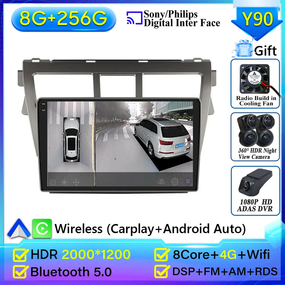 Pour Toyota VIOS Yaris 2007 2008 2009-2012 autoradio Android 15 Navigation vidéo GPS Android Auto Android 15 Carplay unité No 2din
