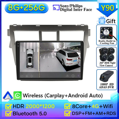 Pour Toyota VIOS Yaris 2007 2008 2009-2012 autoradio Android 15 Navigation vidéo GPS Android Auto Android 15 Carplay unité No 2din