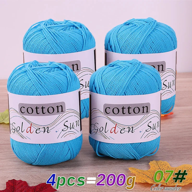 200 g de fil de coton pur 100 %, fil au crochet moyen-fin, fait à la main pour tricoter des pulls, des gilets, des chapeaux et des petites couvertures. Fil de coton moyen-fin, 1 pièce = 4 pièces = 200 grammes
