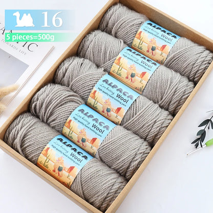 500g contient 5 écheveaux de fil de laine d'alpaga épais, 245 aiguilles, fil à tricoter, fil de matériel de bricolage pour pulls à tricoter, fil pour la fabrication de pulls en laine, grands manteaux, châles, chapeaux,