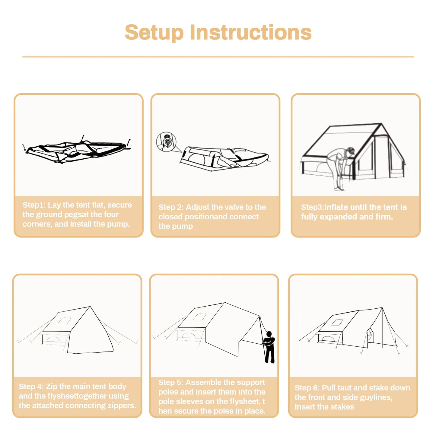 Tente de camping gonflable PAKICETUS pour 4 à 8 personnes avec fenêtres, tente de camping portable résistante à l'eau