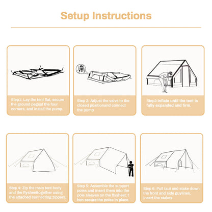 Tente de camping gonflable PAKICETUS pour 4 à 8 personnes avec fenêtres, tente de camping portable résistante à l'eau