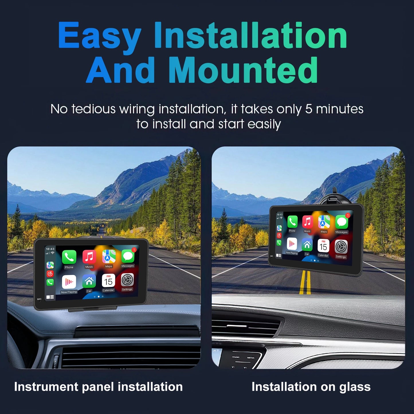 Écran tactile Portable 7 pouces IPS CarPlay Android Auto autoradio lecteur vidéo multimédia GPS Navigation Wifi caméra de recul