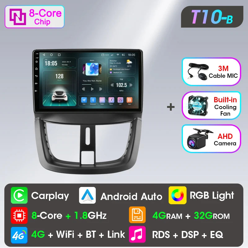 Autoradio Carplay sans fil Android pour Peugeot 207 CC 207CC 2006-2015 lecteur multimédia Navigation 2Din unité principale stéréo Auto
