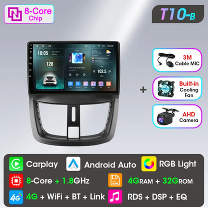 Autoradio Carplay sans fil Android pour Peugeot 207 CC 207CC 2006-2015 lecteur multimédia Navigation 2Din unité principale stéréo Auto
