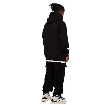 Sweat à capuche pour hommes, polaire épaisse, coupe ample, couleur unie, Style coréen, à la mode, haut décontracté en Fiber de Polyester, hiver