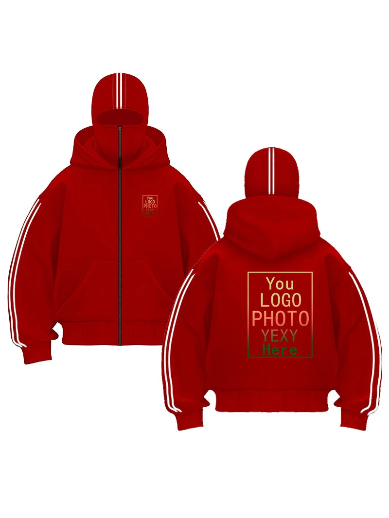 Sweat-shirt à capuche avec fermeture éclair Double capuche pour homme et femme, personnalisé, imprimé de personnalité, manches longues, fermeture éclair, masque Ninja, veste