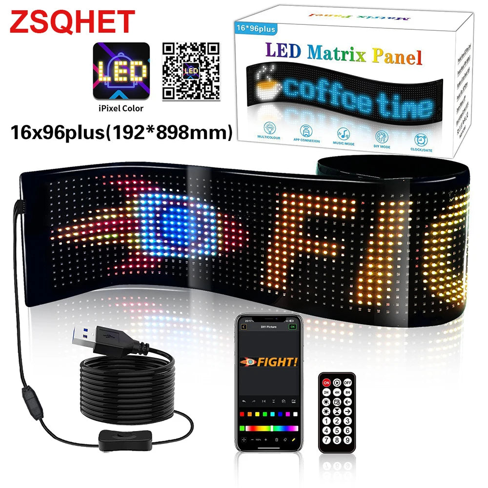 Écran LED Flexible pour Voiture pour Camion Yeux Panneau Pixel Matrice LED RGB Panneau d'Affichage pour Voiture Animation Télécommande Affichage Flexible Lumière USB 5V Prend en Charge le Français/Espagnol/Portugais
