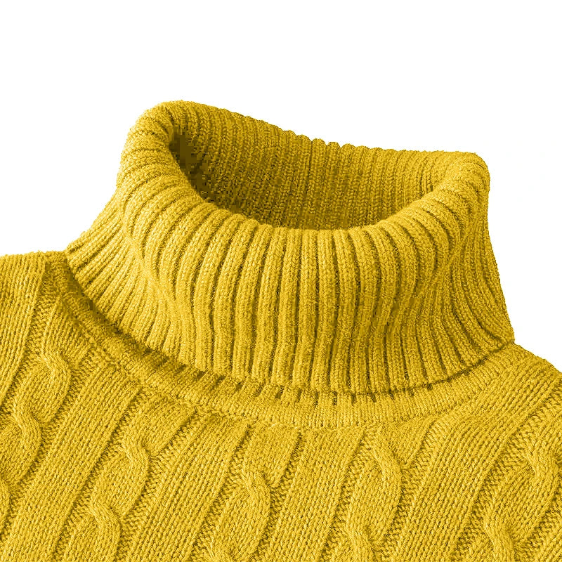 Pull tricoté à manches longues pour hommes, coupe cintrée, col roulé, pull décontracté, haut basique et lourd, hiver