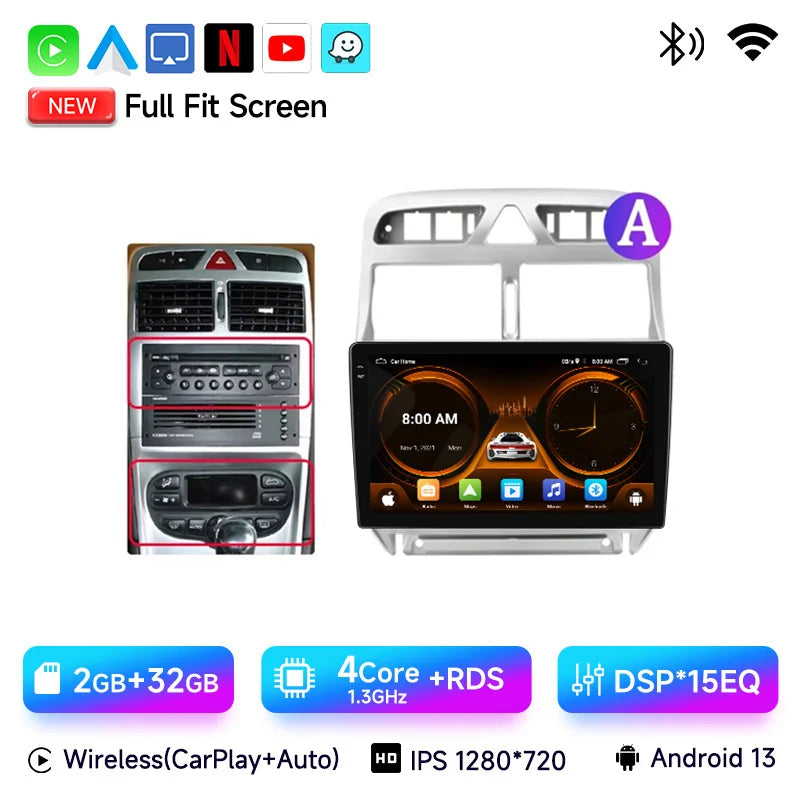 JIUYIN-Autoradio pour KIT 307, 307CC, 307SW, 2002-2013, CarPlay sans fil, Android Auto, systèmes intelligents de voiture, No 2 Din, DVD