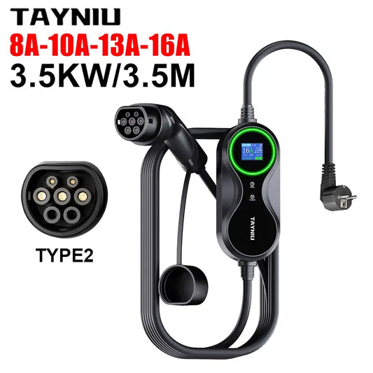 TAYNIU chargeur de véhicule électrique 16A 3.5KW 3.5M câble de charge portable de type 2 EU plug chargeur EV pour MG, ID 4, BYD et tous les EVs