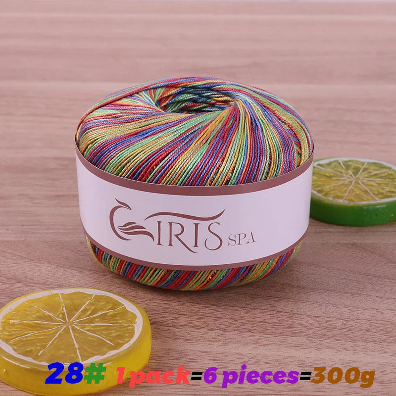 6 #   Fil de dentelle, fil de coton 100% pur coloré teint dégradé mercerisé, fil fin au crochet, tricot fait à la main, châle ajouré d'été, fil de tricot pour pull, 1 pièce = 6 pièces = 300 grammes