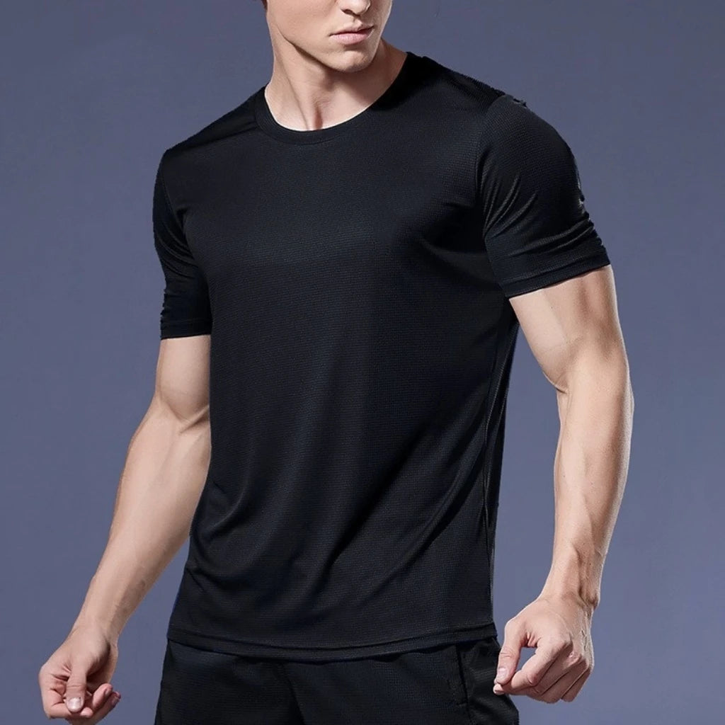 T-shirt de sport pour homme à manches courtes, séchage rapide, respirant, col rond, entraînement, exercice, sport, haut léger