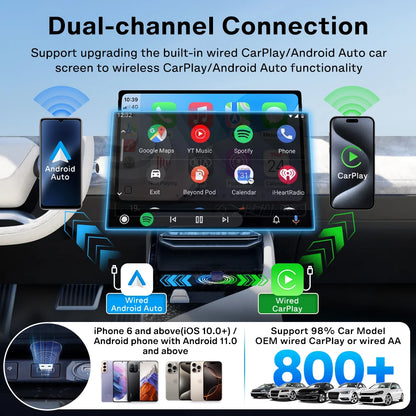2 en 1 CarlinKit 5.0 Ultra sans fil CarPlay Android Auto adaptateur 2026 nouveau boîtier sans fil Wifi 5G pour voiture avec CarPlay filaire IOS26