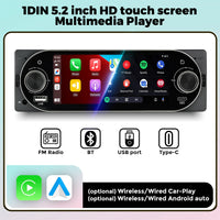 Autoradio Carplay sans fil, 5.2 pouces, double bouton, 1din, lecteur MP5, pour lecture universelle de voiture, Auto Touch, vidéo HD, intelligent, BT, stéréo