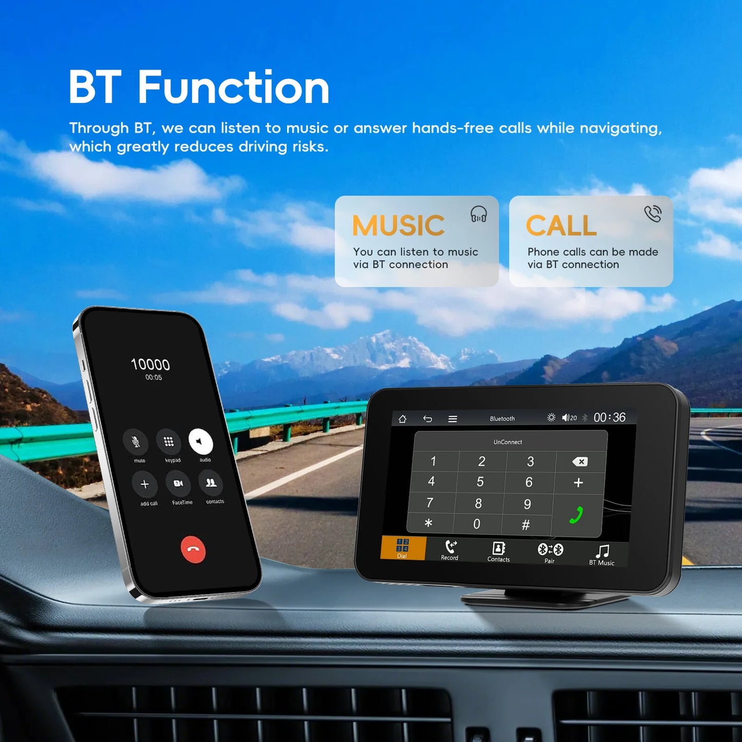 Podofo 4.7 "CarPlay Android lecteur de Navigation automatique Aiplay intégré EQ BT FM haut-parleur Android Cast GPS navigateur voiture lecteur intelligent
