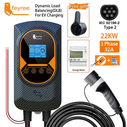 شاحن Feyree EV Type2 كابل 32 أمبير 7.6 كيلو واط شحن ديناميكي موازنة Wallbox EVSE وظيفة التطبيق 11 كيلو واط 22 كيلو واط محطة شحن سيارة كهربائية
