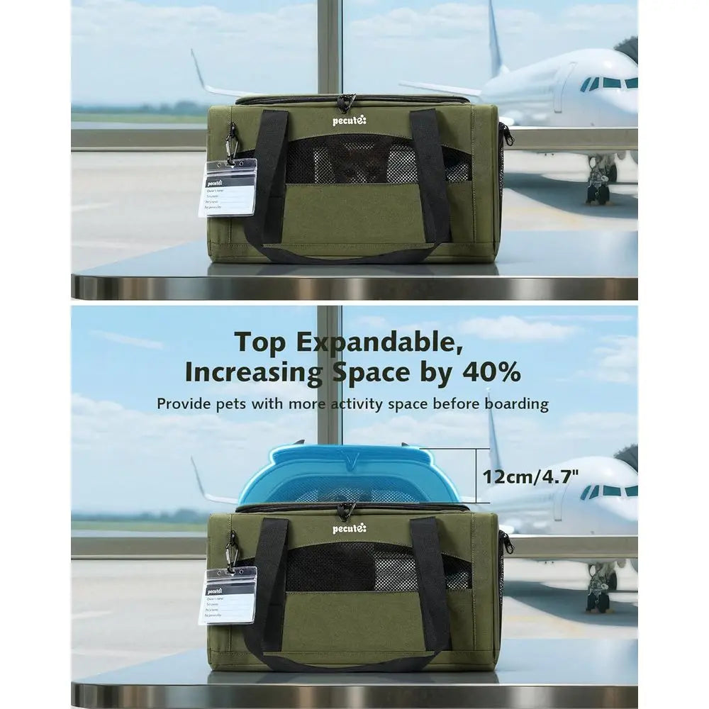 Pecute – porte-animaux extensible pour chiens et chats, approuvé par la compagnie aérienne, respirant, doux, avec fermetures éclair de verrouillage, sac de voyage pour animaux de compagnie pour S