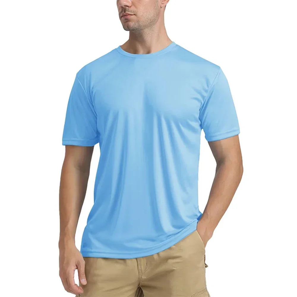T-Shirt à manches courtes et col rond pour hommes, Protection solaire UPF 50+, séchage rapide, décontracté, respirant, pour l'extérieur, usage quotidien