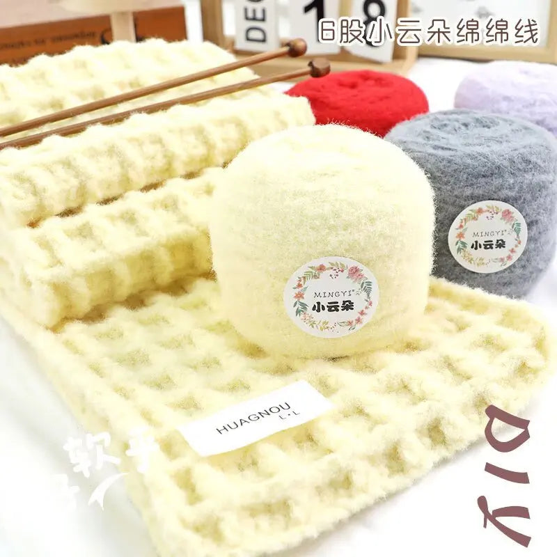 100g/boule 6 brins de fil de coton nuage tissé à la main bricolage gaufre écharpe chapeau bébé fil balle