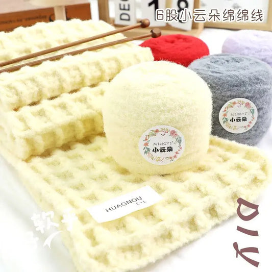 100g/boule 6 brins de fil de coton nuage tissé à la main bricolage gaufre écharpe chapeau bébé fil balle