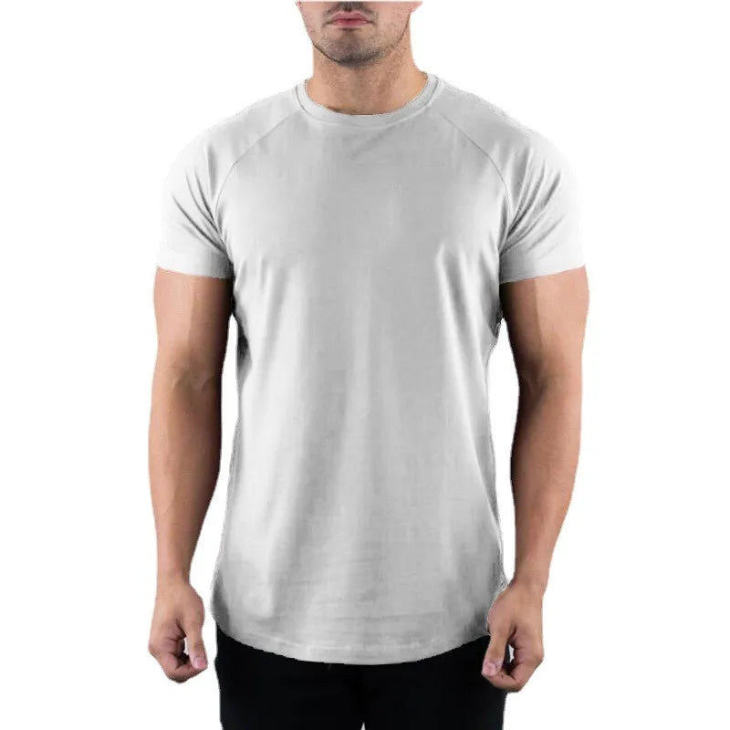 T-shirt de gymnastique uni pour hommes, vêtements de Fitness d'été, col rond, manches courtes, en coton, Slim Fit, musculation, entraînement