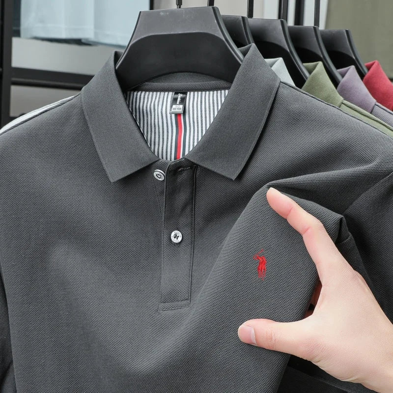 تي شيرت رجالي بأكمام قصيرة، 100% قطن خالص، مسامي، ماركة فاخرة راقية، مطرز، فضفاض، كاجوال، قميص بولو للأعمال، للصيف