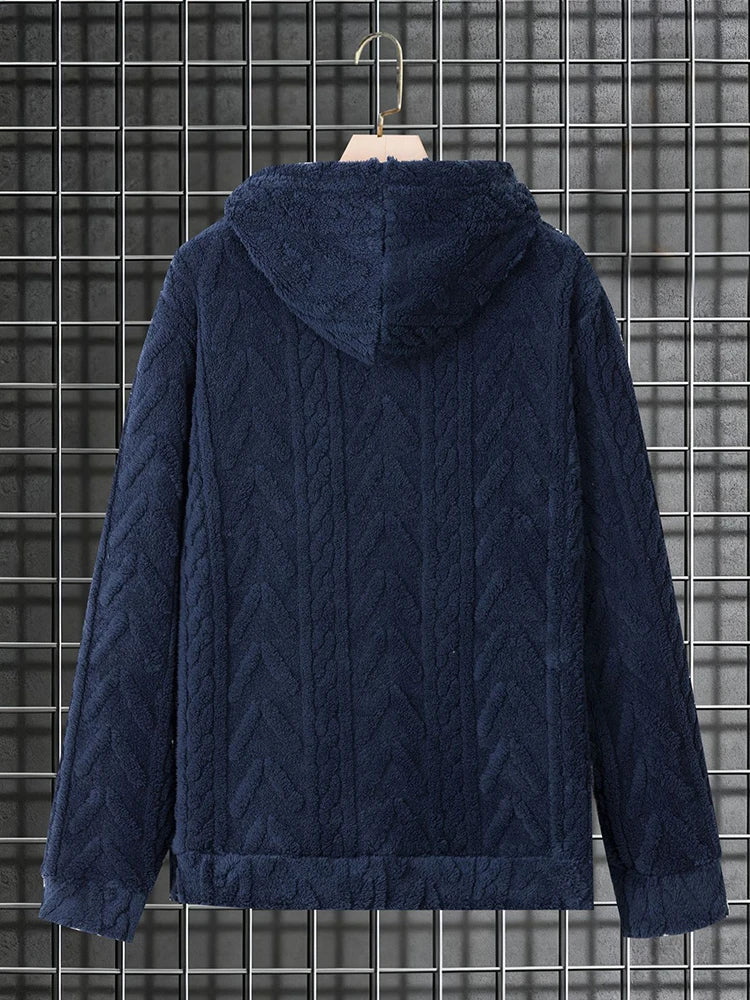 Sweat à capuche en polaire pour homme, vêtements de loisirs quotidiens, mode printemps 2026, couleur unie, veste à capuche en fourrure, cardigan décontracté en tricot ample pour homme