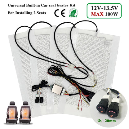 Kit de chauffage de siège de voiture intégré universel Max 100W, adapté aux 2 sièges avec coussinets chauffants en Fiber de carbone 12V, système de commutation de commande à 3 niveaux