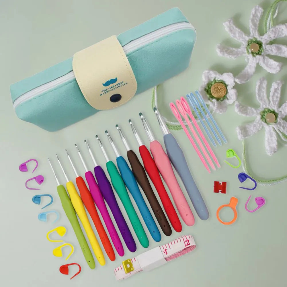 Ensemble de crochets en fil Ogo Grossier avec étui, poignée ergonomique, kit de 11 crochets colorés pour la colonne vertébrale, cadeaux de grand-mère