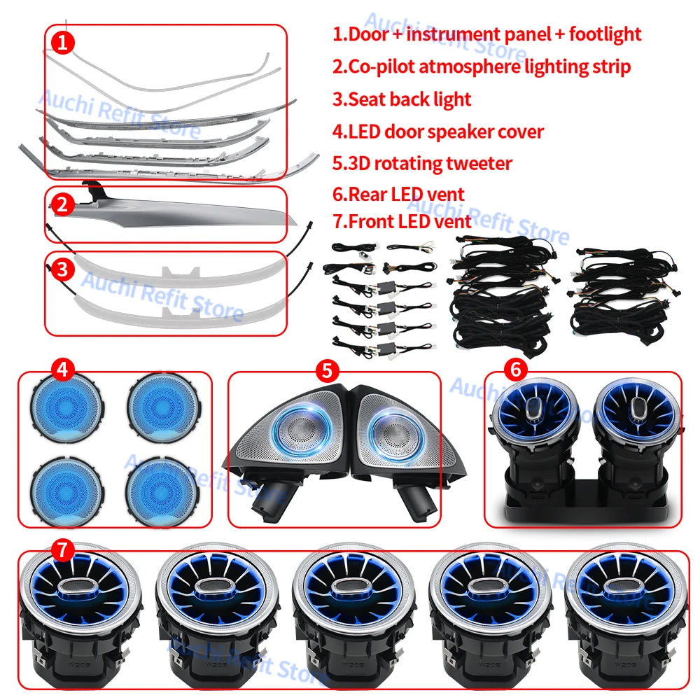 Lumières d'ambiance LED 3/64 couleurs, pour Mercedes Benz W205 X253 classe C GLC coupé C43 C63s, Instrument intérieur, lampe décorative, rénovation