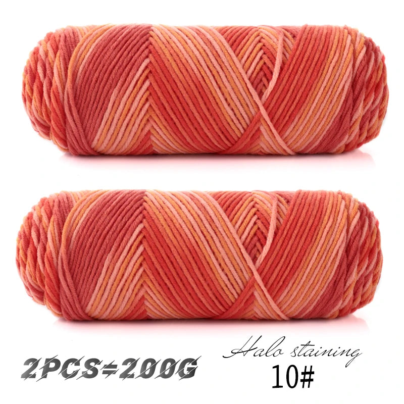 2 pièces de fil à tricoter en coton de lait teinté à 5 brins, coloré, pour bébé, écharpe tissée à la main, épaisseur moyenne, matériel de crochet fait main, sac
