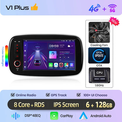 Junsun 8 "sans fil CarPlay Android Auto autoradio pour Mercedes Benz Smart Fortwo 453 2014 2015-2020 GPS stéréo multimédia RDS