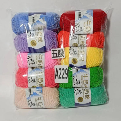 Fil de coton au lait de couleurs mélangées, 10 pièces, 500g, 5 plis, ensemble de fils au Crochet doux, fleurs tricotées à la main, fils peignés artisanaux au Crochet