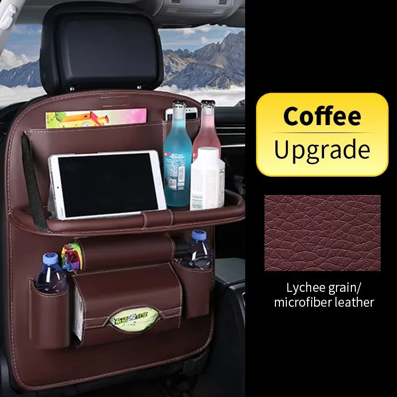 Organisateur de dossier de siège de voiture avec plateau de Table pliable, organisateur de rangement en cuir PU avec poches, tapis de coup de pied, accessoires d'intérieur de siège