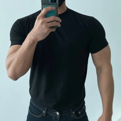 T-shirt à manches courtes pour hommes, vêtement d'été, de sport, de Fitness, d'entraînement, en coton, respirant, couleur unie, décontracté