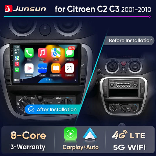 Junsun Android Auto autoradio pour citroën C2 C3 2001 2002 2003 2004-2010 multimédia sans fil CarPlay SWC GPS Navi RDS DSP FM
