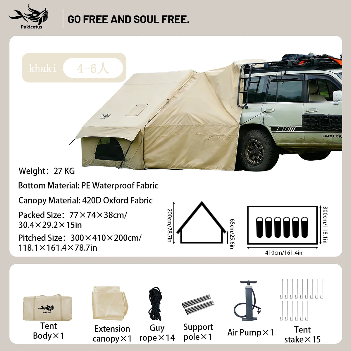 Tente de camping gonflable PAKICETUS pour 4 à 8 personnes avec fenêtres, tente de camping portable résistante à l'eau