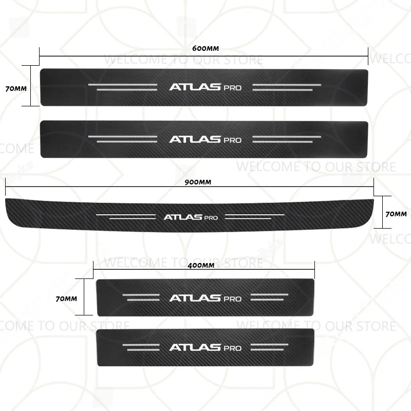 Autocollants de coffre en Fiber de carbone, 4/5 pièces, pour voiture Geely Zeekr LYNK & CO Azkarra Monjaro Atlas Pro Coolray Tugella, décor de seuil de porte