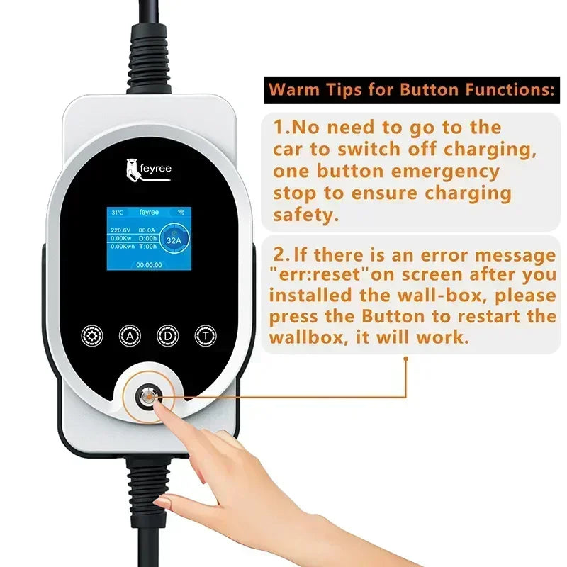 Fey123-Boîtier de charge pour véhicule électrique, prise EV, 7KW, 32A, réglable, version Bluetooth, ensemble de temps de charge, EVSE