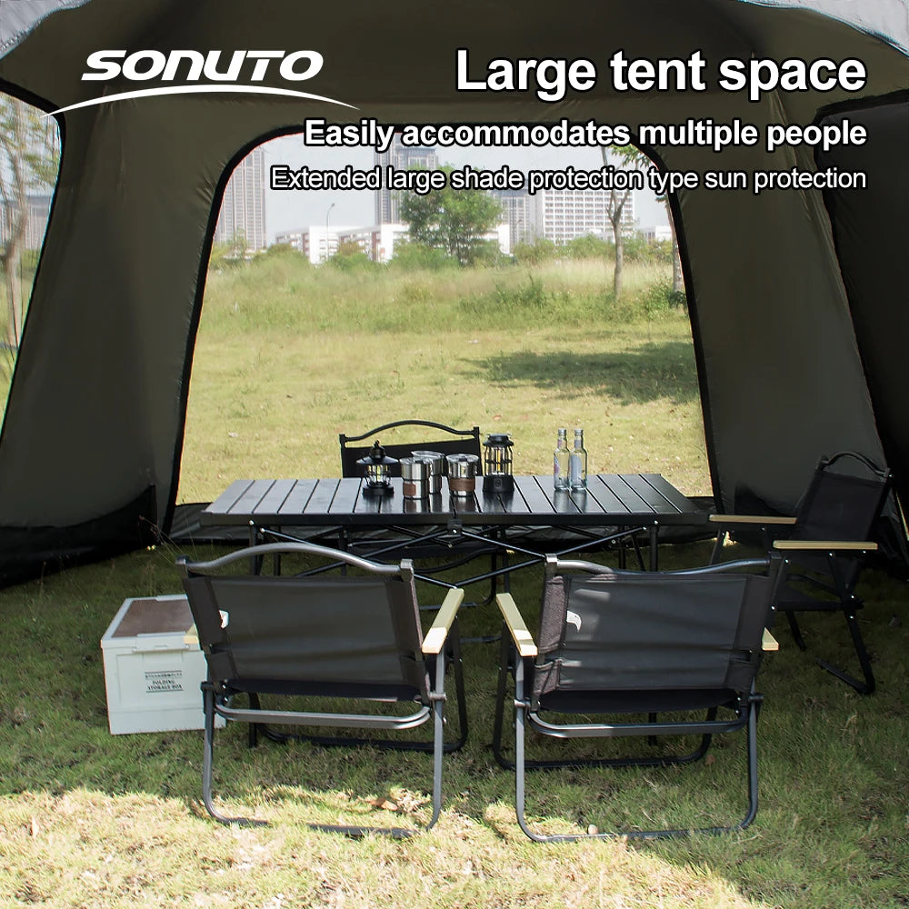 Tente de camping instantanée octogonale Sonuto, grande tente familiale avec structure en aluminium, résistante au vent et à l'eau, abri solaire pour la plage