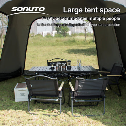 Tente de camping instantanée octogonale Sonuto, grande tente familiale avec structure en aluminium, résistante au vent et à l'eau, abri solaire pour la plage